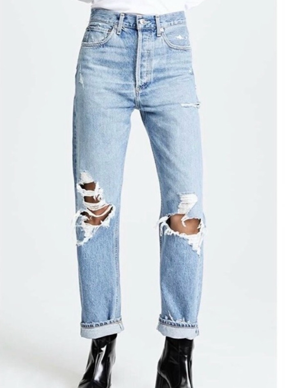 AGOLDE 90s Mid Rise Loose Fit Jeans- Fall Out- 26- Light Wash- Destructed